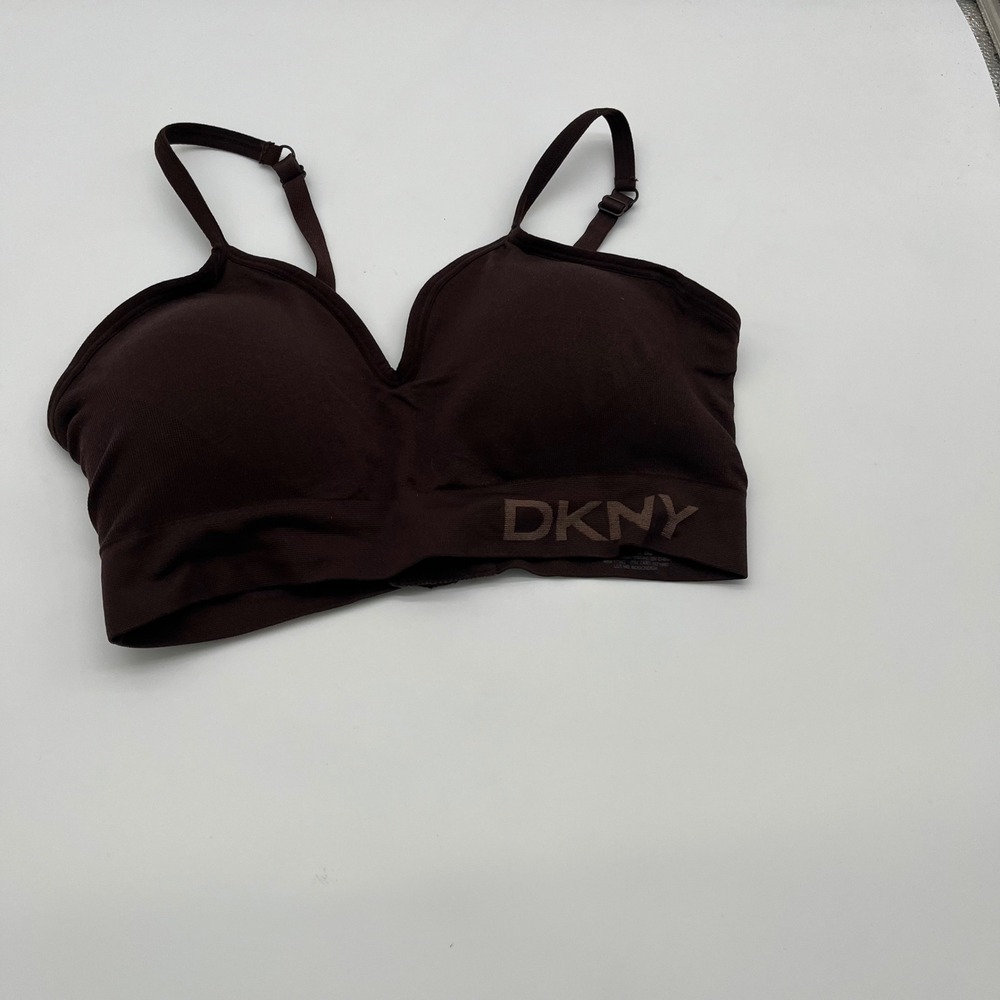 DKNY Womens XL Brown Seamless Wireless Bralette Adjustable Straps Logo Band